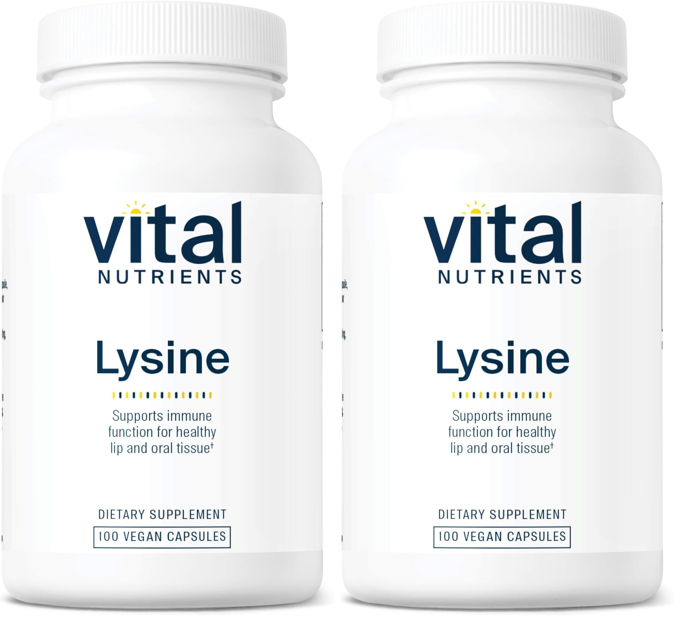 Vital Nutrients Lysine bottle and capsules per pack