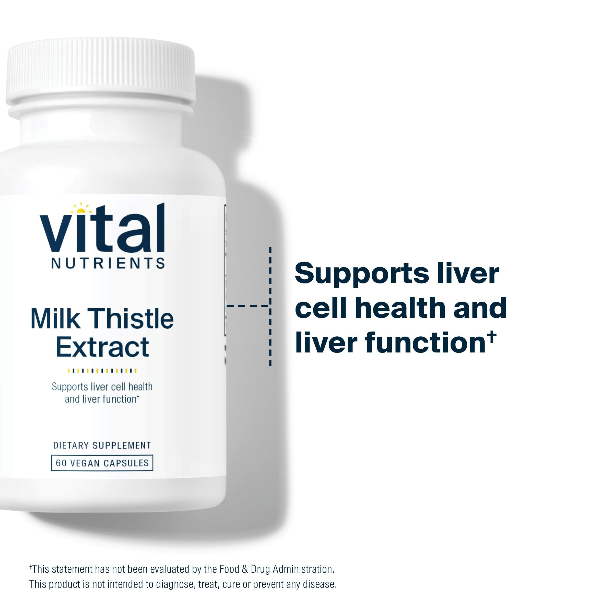 Nutrition label showing 250mg per capsule for Vital Nutrients Milk Thistle
