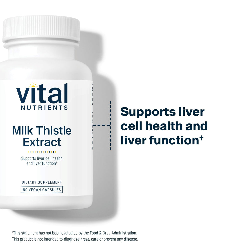 Nutrition label showing 250mg per capsule for Vital Nutrients Milk Thistle
