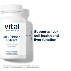 Nutrition label showing 250mg per capsule for Vital Nutrients Milk Thistle