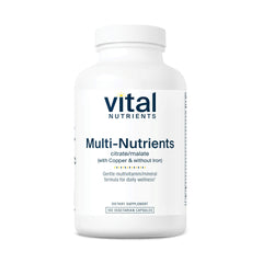 Bottle of Vital Nutrients Multi-Nutrients 2 with citrate/malate minerals, copper, no iron - 180 vegetarian capsules