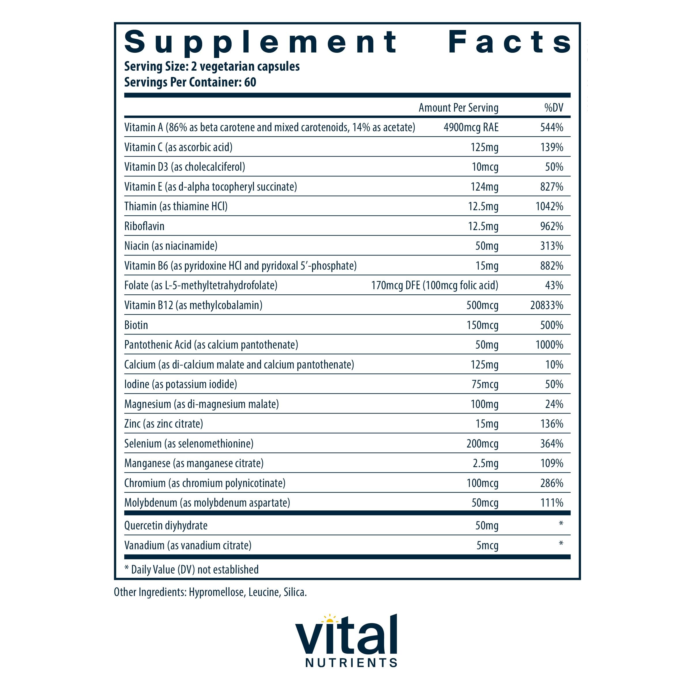 120 vegetarian capsules of Vital Nutrients Multi-Nutrients 5