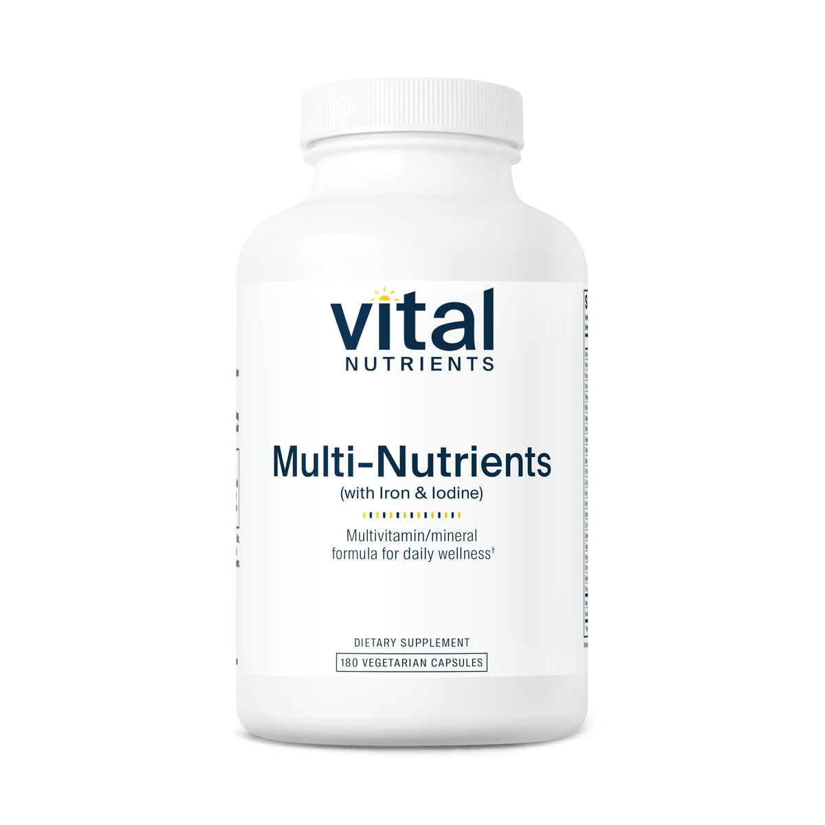Bottle of Vital Nutrients Multi-Nutrients with Iron and Iodine (180 capsules)
