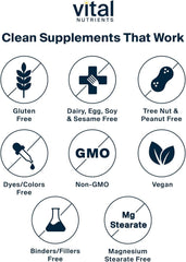 Vital Nutrients packaging back shows ingredients and allergen-free claims