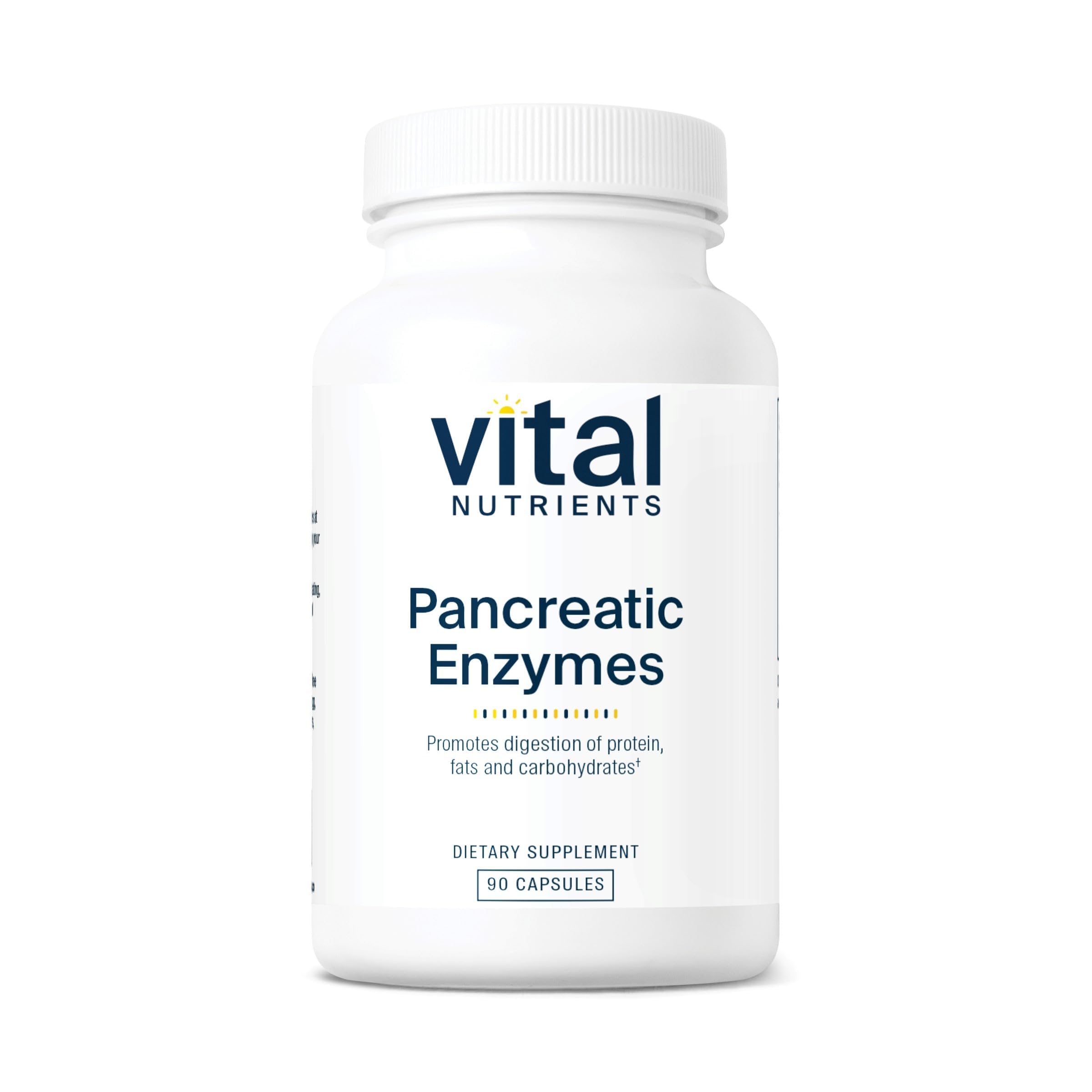 Vital Nutrients Pancreatic Enzymes bottle pour supports meal digestion and nutrient absorption