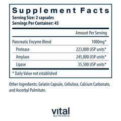 Vital Nutrients Pancreatic Enzymes capsules close-up for smoother digestion during larger meals