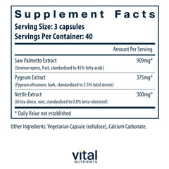 Vital Nutrients Pygeum extract capsules in a herbal blend for men's urinary comfort