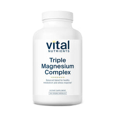 Vital Nutrients Triple Magnesium Complex bottle front showing vegan formula for gentle absorption.