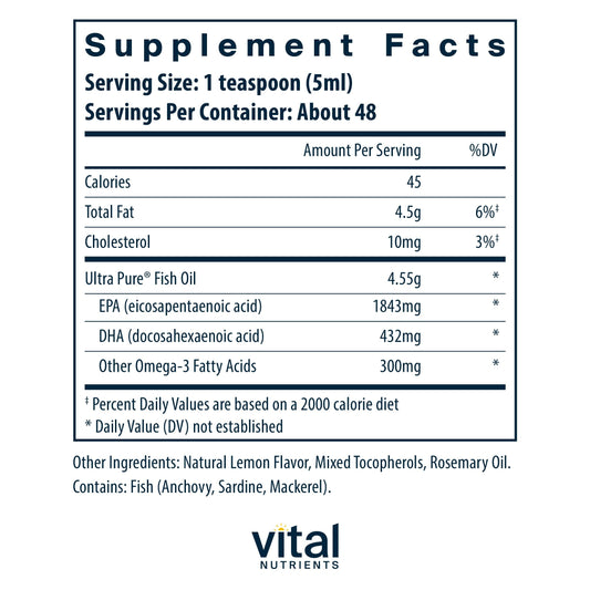 Liquid fish oil 2600 EPA/DHA in bottle with dropper