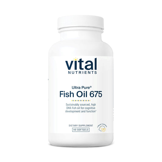 Vital Nutrients Ultra Pure Fish Oil 675 bottle with lemon flavor label