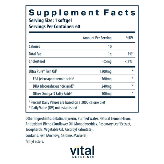 Close-up of the Ultra Pure Fish Oil 700 bottle label