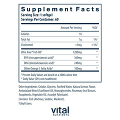 Close-up of the Ultra Pure Fish Oil 700 bottle label
