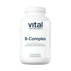 Vital Nutrients Vitamin B-Complex bottle with capsules supports energy production and metabolism