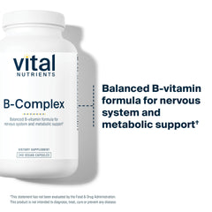 Pouring Vital Nutrients Vitamin B-Complex bottle for daily energy support