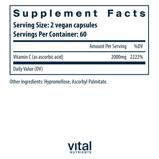 Label showing 1000mg pure ascorbic acid content