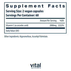 Label showing 1000mg pure ascorbic acid content