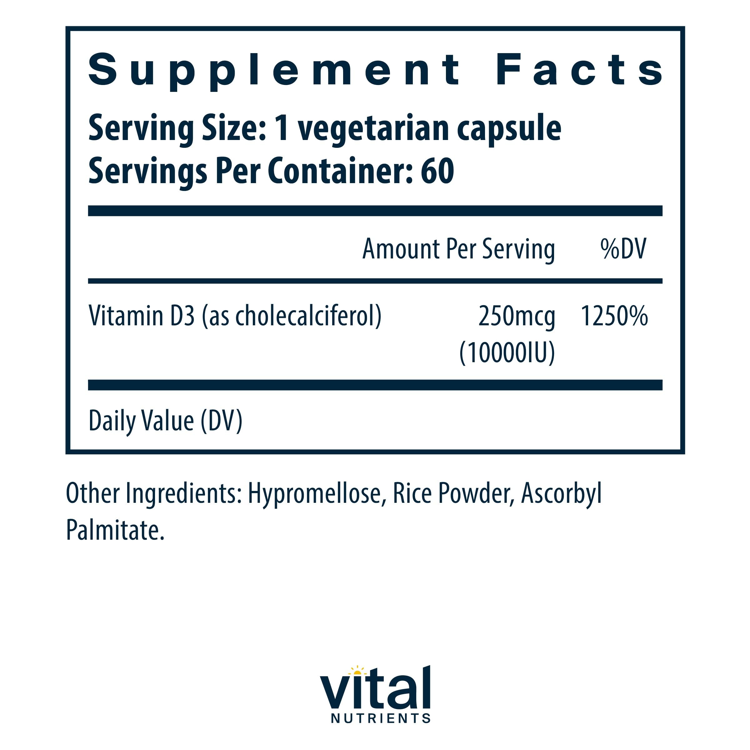 Close-up of Vitamin D3 10000 IU capsules