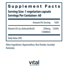 Close-up of Vitamin D3 10000 IU capsules