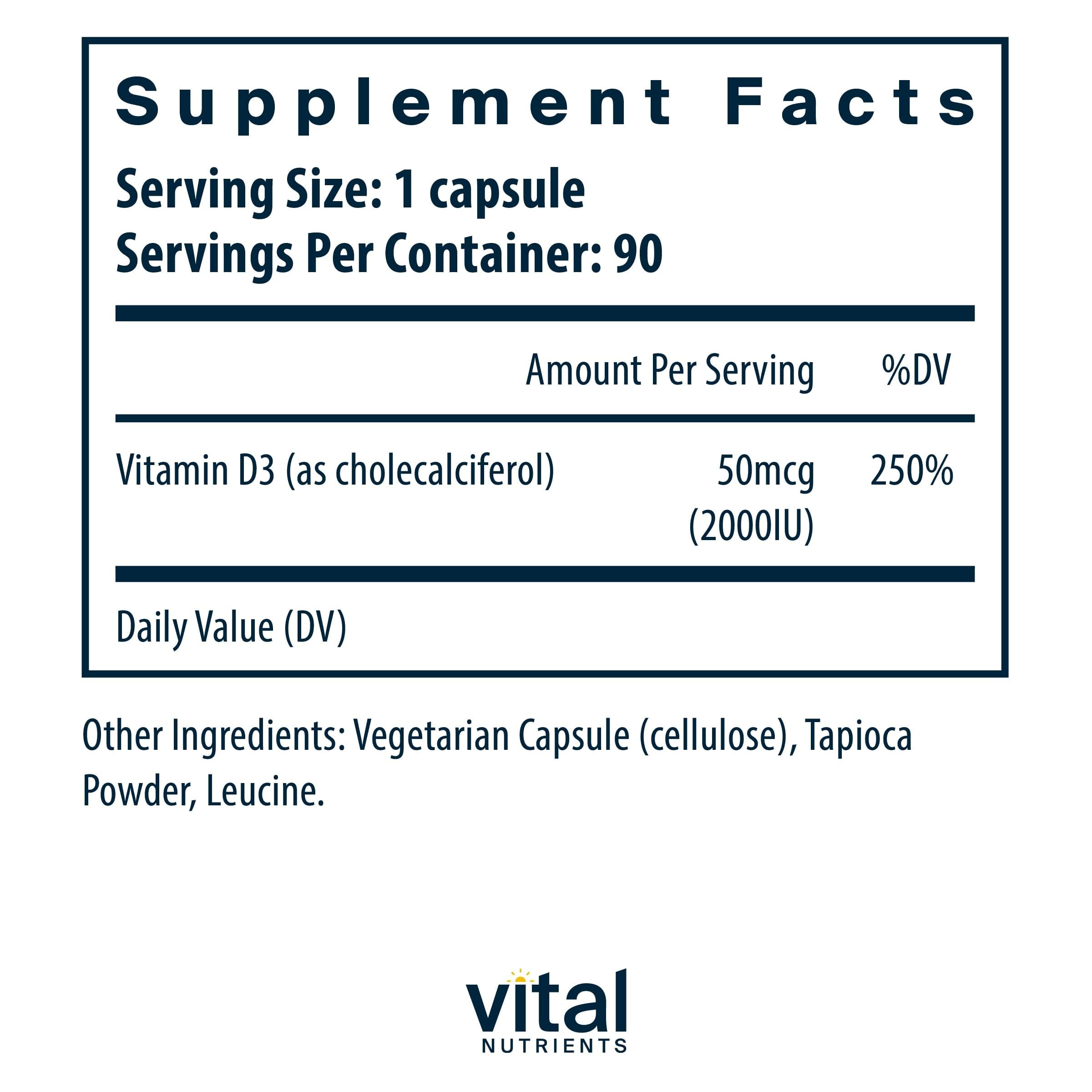 Vitamin D3 2000 IU capsules in bottle