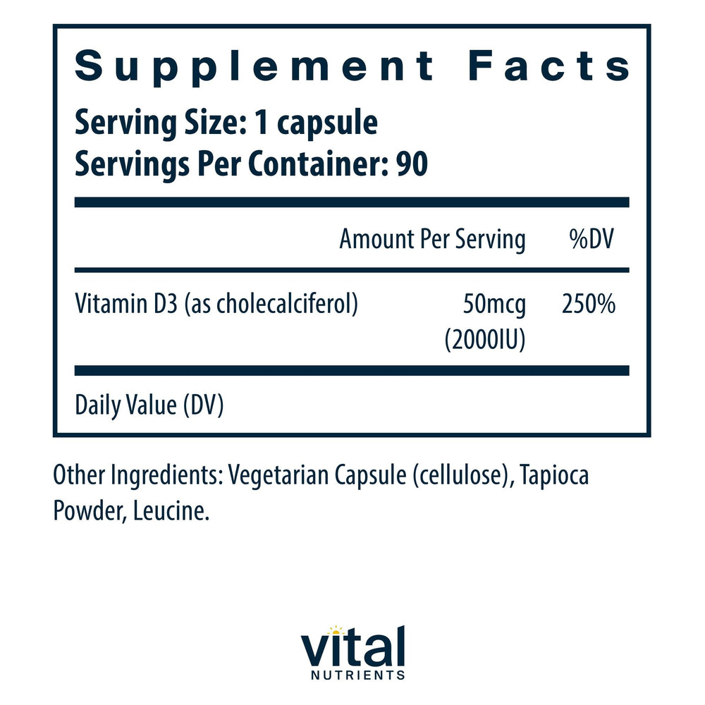Vitamin D3 2000 IU capsules in bottle