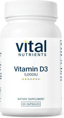 Bottle of Vital Nutrients Vitamin D 5000 IU 90 capsules
