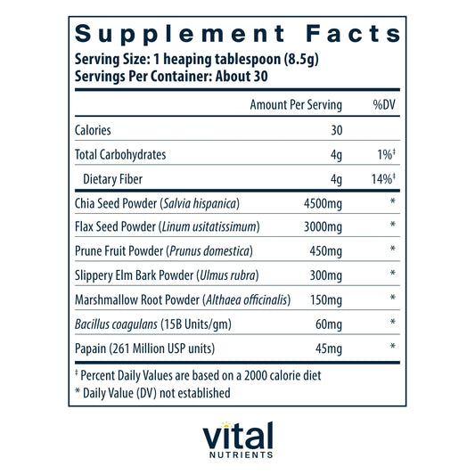 Back packaging of Vital Nutrients Whole Fiber Fusion Powder 261 g