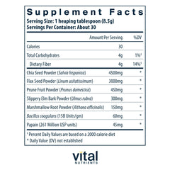 Back packaging of Vital Nutrients Whole Fiber Fusion Powder 261 g