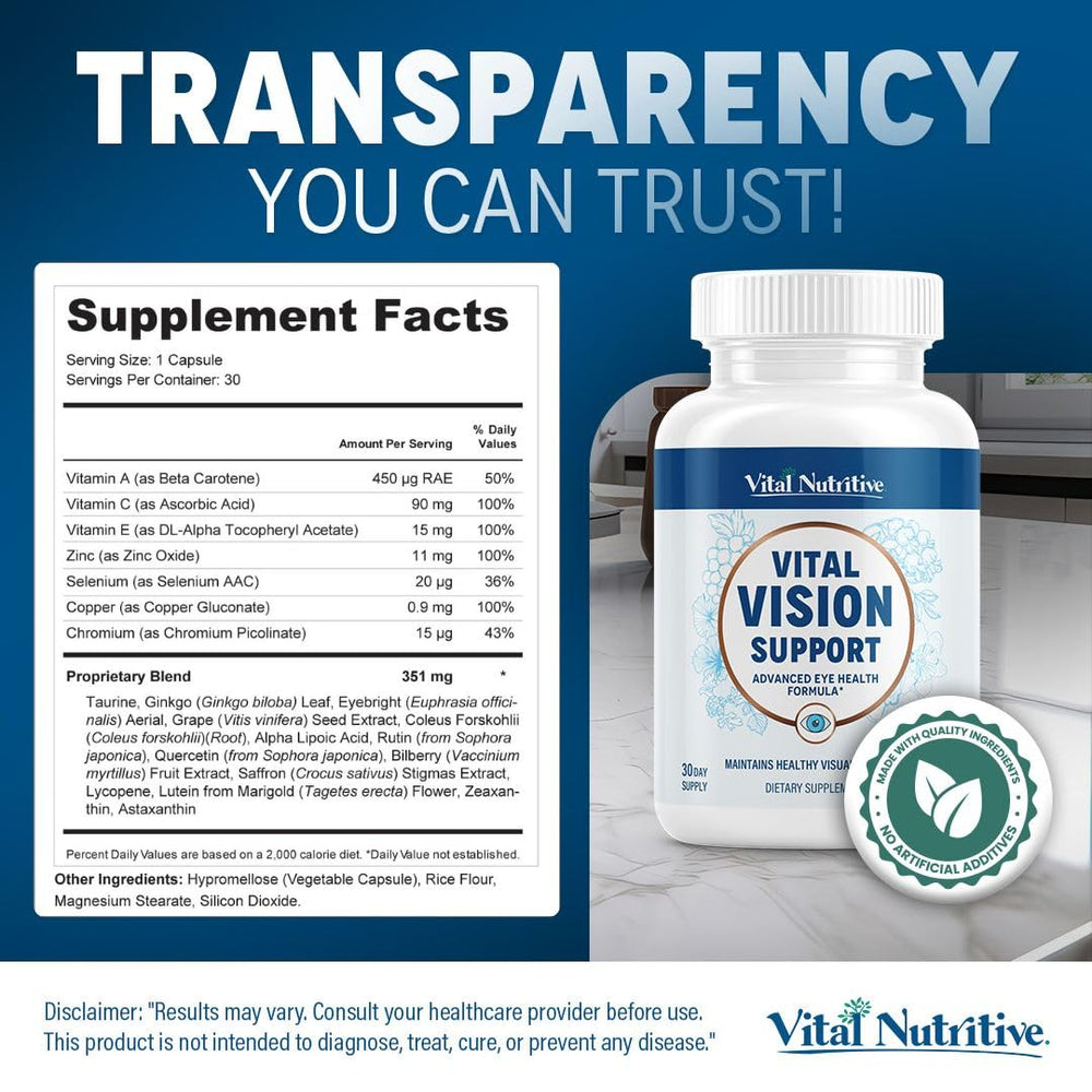 Vitamin A and antioxidants from Vital Nutritive supporting eye function.