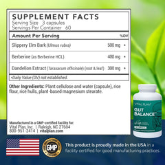 Close-up of Vital Plan Gut Balance 180-capsule bottle