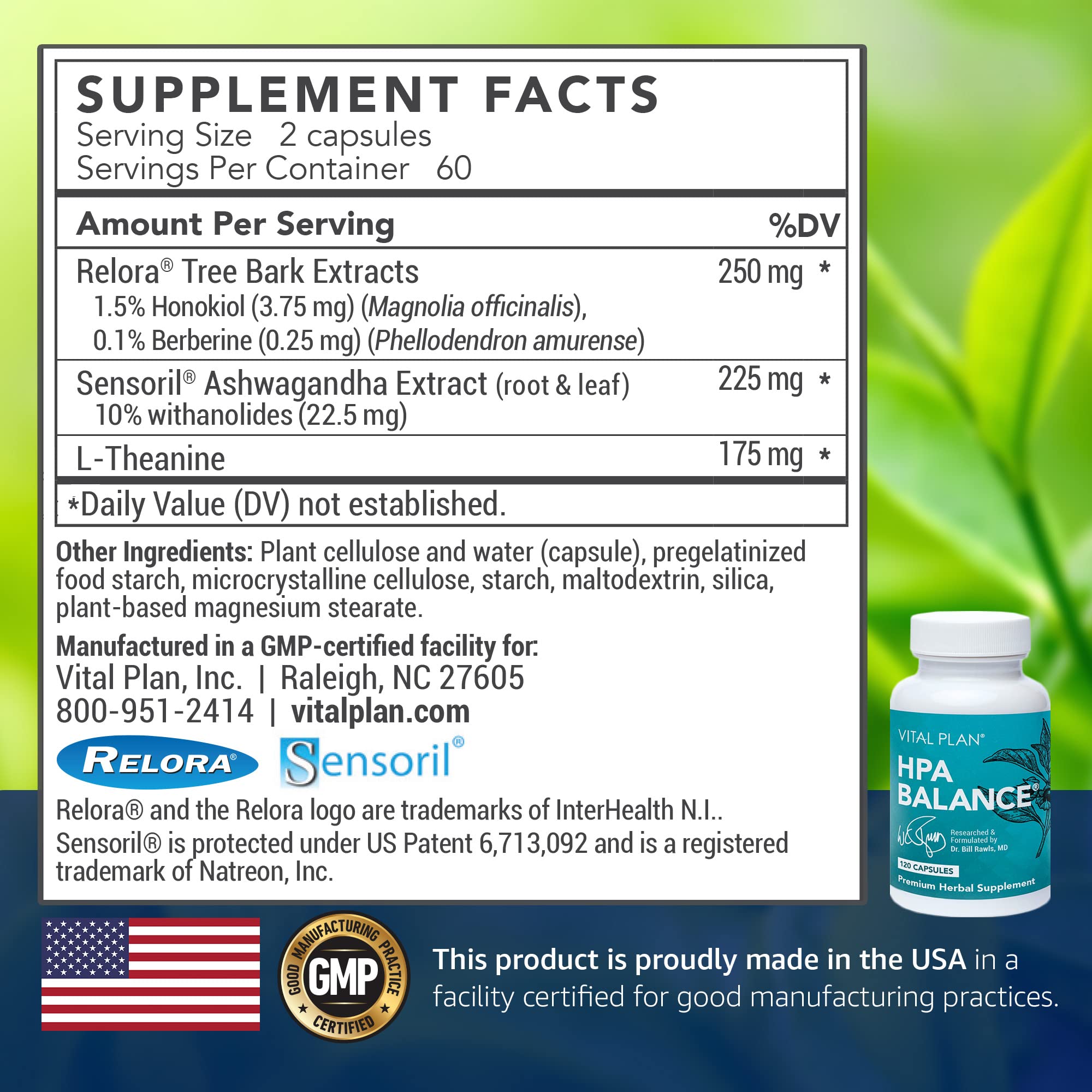 Front label of Vital Plan HPA Balance bottle