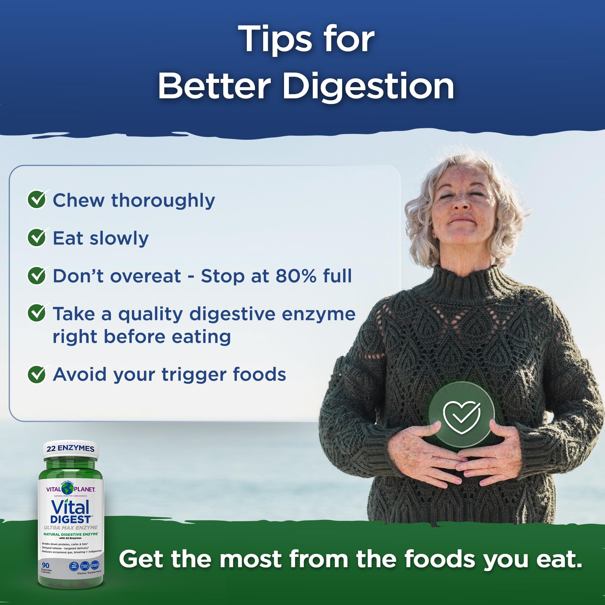 Close-up of Vital Digest capsules showing high-potency enzyme blend