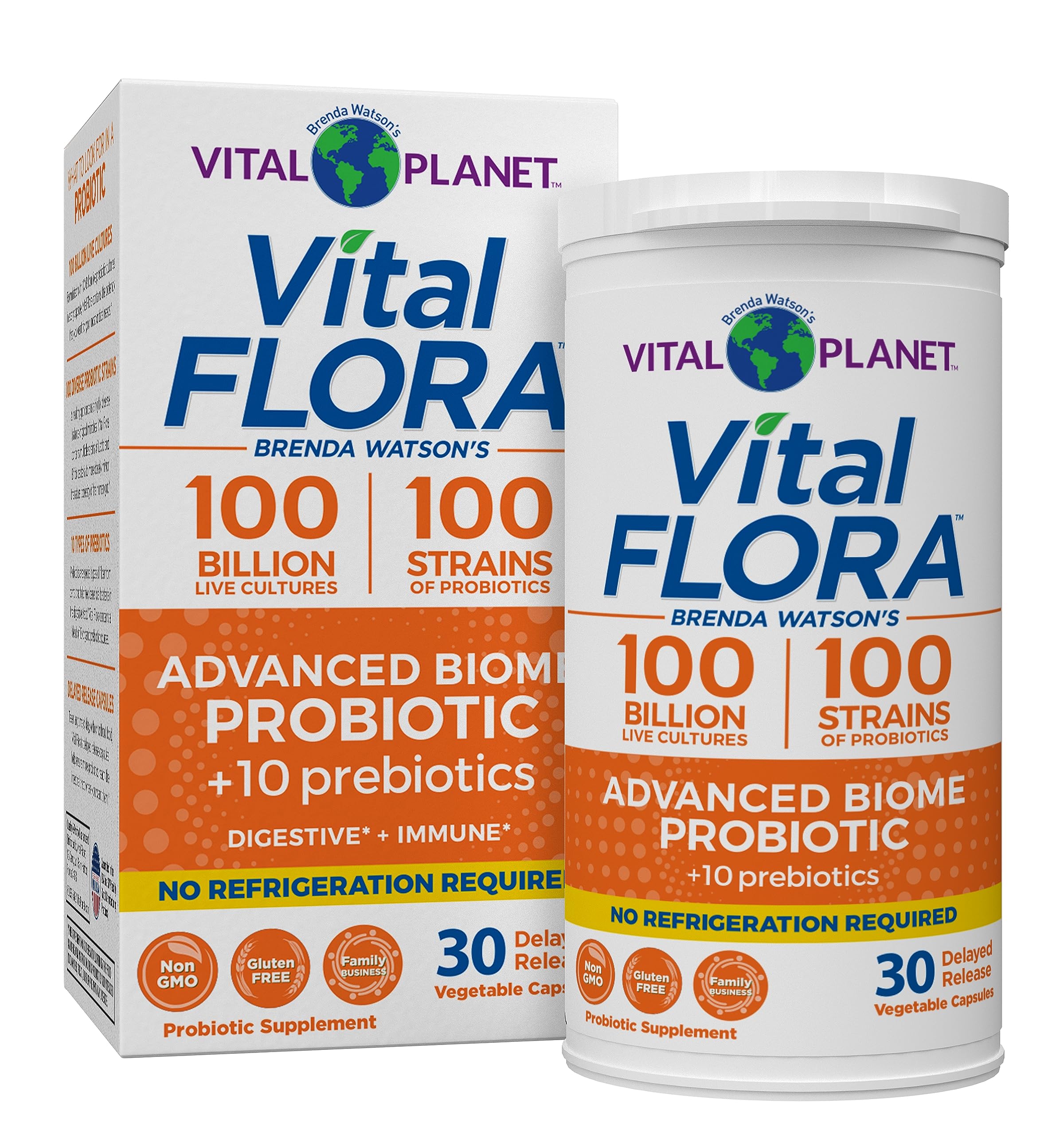 Vital Planet Vital Flora probiotic bottle for daily gut balance.