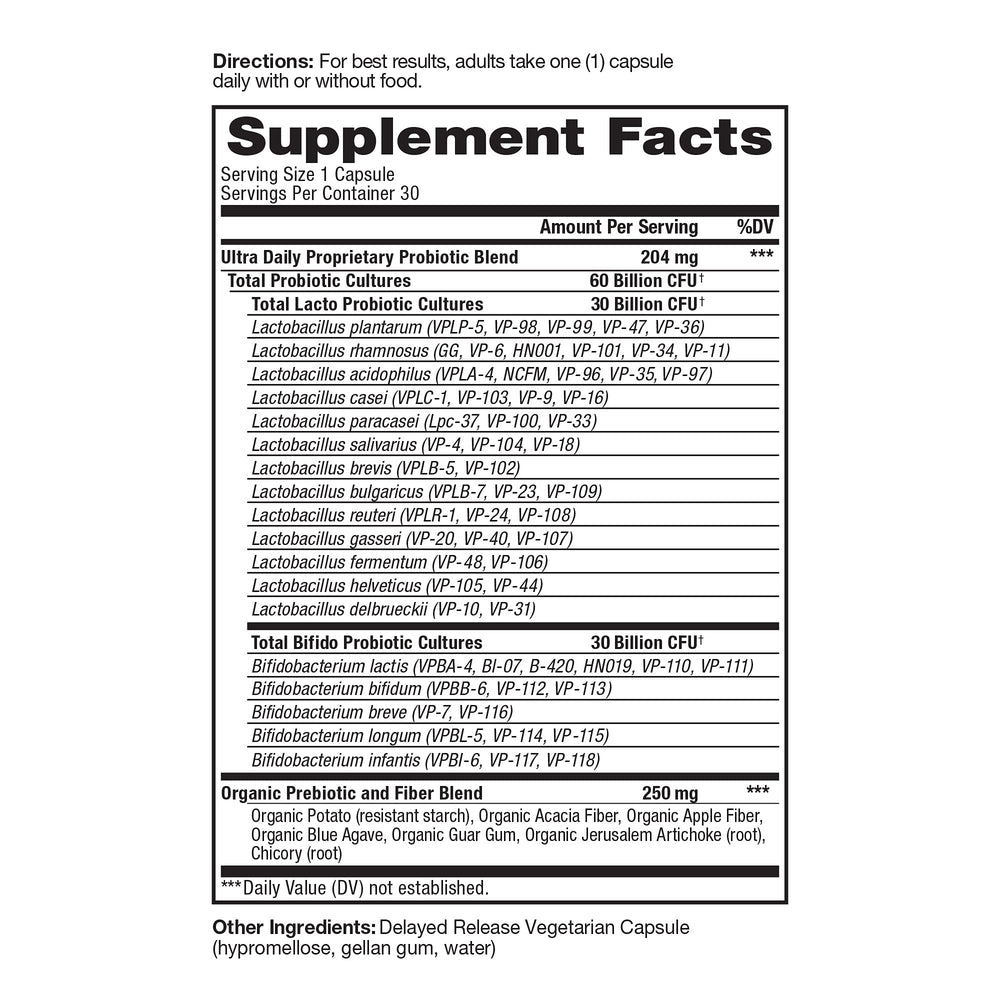 Close-up of Vital Pro Naturals delayed-release vegetarian probiotic capsules