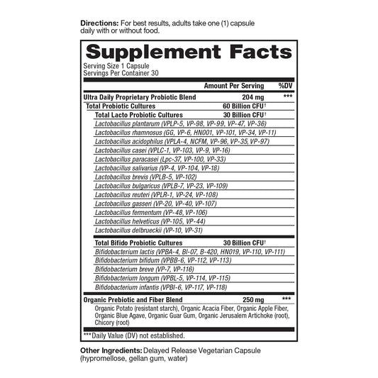 Close-up of Vital Pro Naturals delayed-release vegetarian probiotic capsules