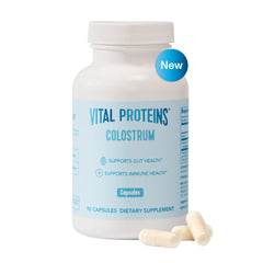 Vital Proteins Bovine Colostrum capsules front view for potential gut support