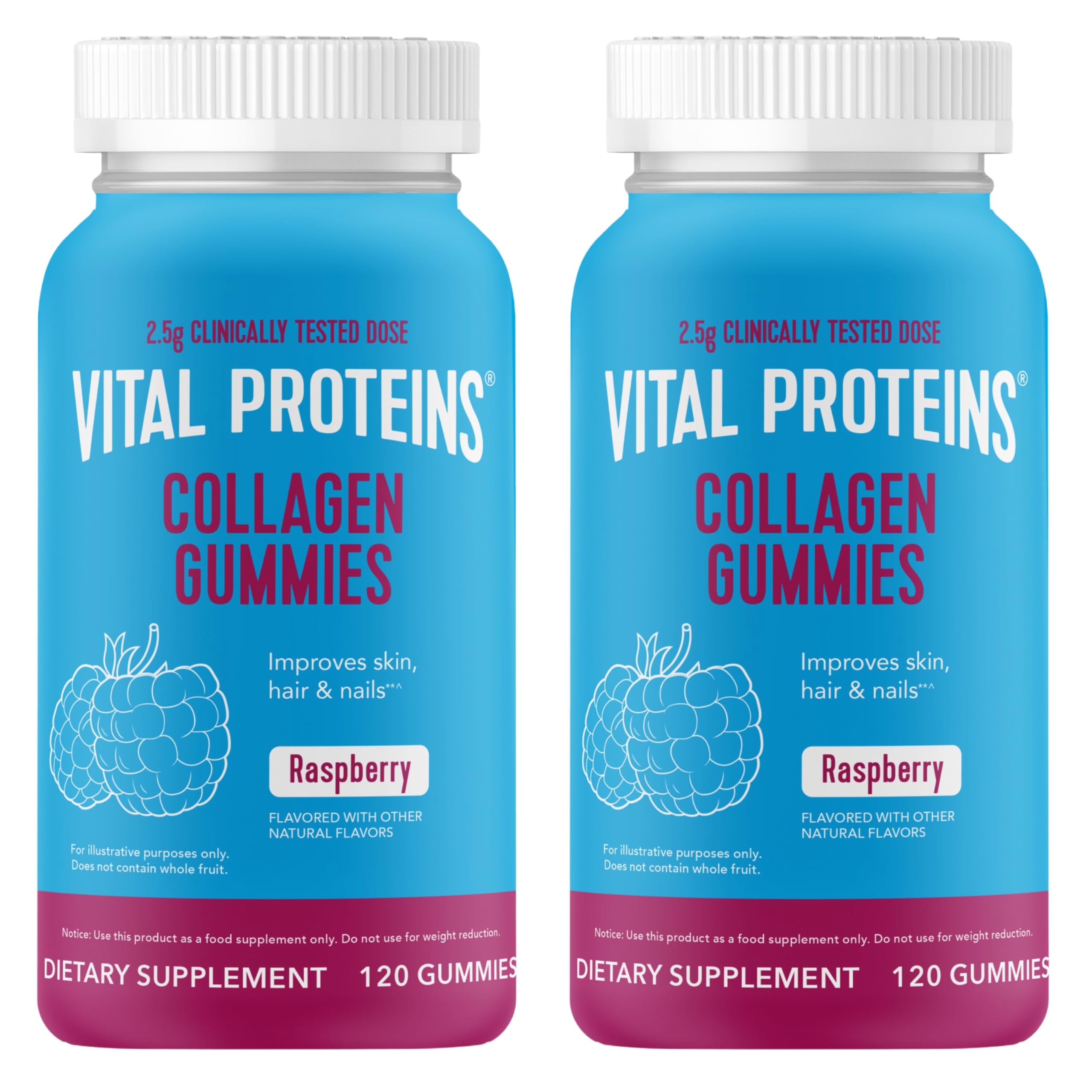 Vital Proteins Collagen Gummies Raspberry flavor bottle – 120 count, pack of 2