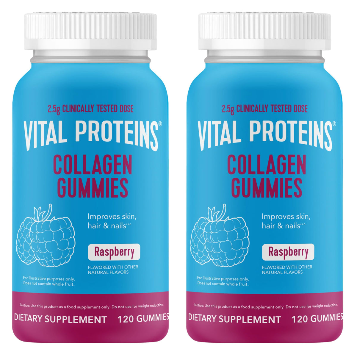 Vital Proteins Collagen Gummies Raspberry flavor bottle – 120 count, pack of 2