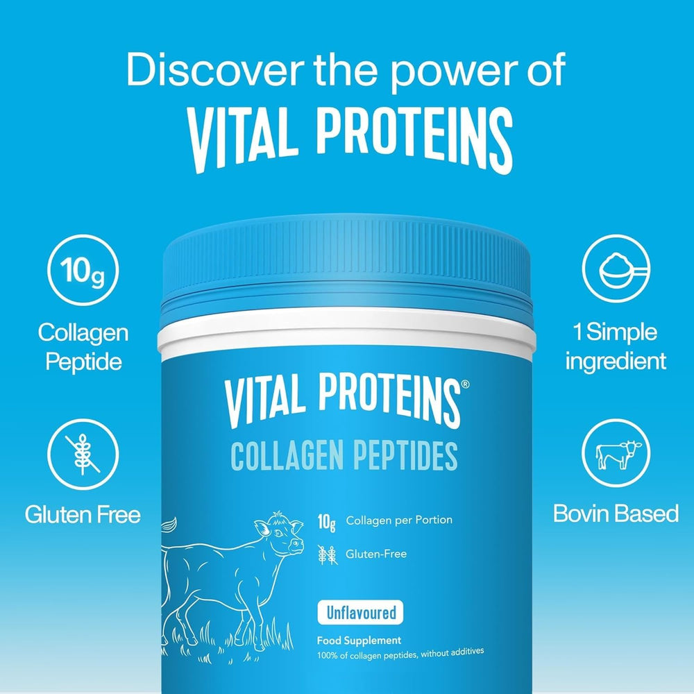 Scoop of collagen peptides with container
