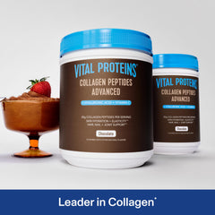 Collagen peptides powder dissolving in a glass of water