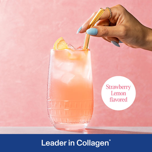 Close-up of label on Vital Proteins Collagen Peptides Advanced Strawberry Lemon 10.5 oz