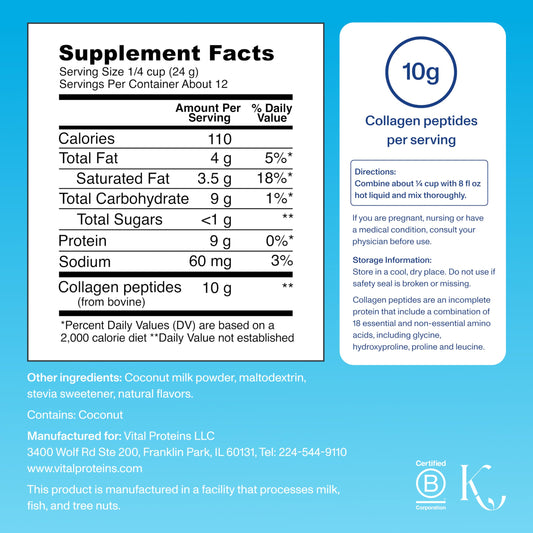 Close-up of Vital Proteins collagen peptides coffee creamer label