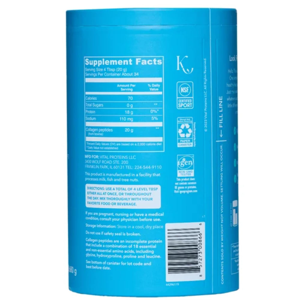 Close-up of Vital Proteins collagen peptides powder ready to dissolve in liquid.