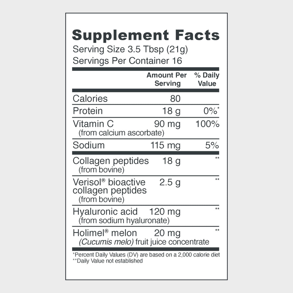Skin Complex ingredients including Vitamin C and Hyaluronic Acid