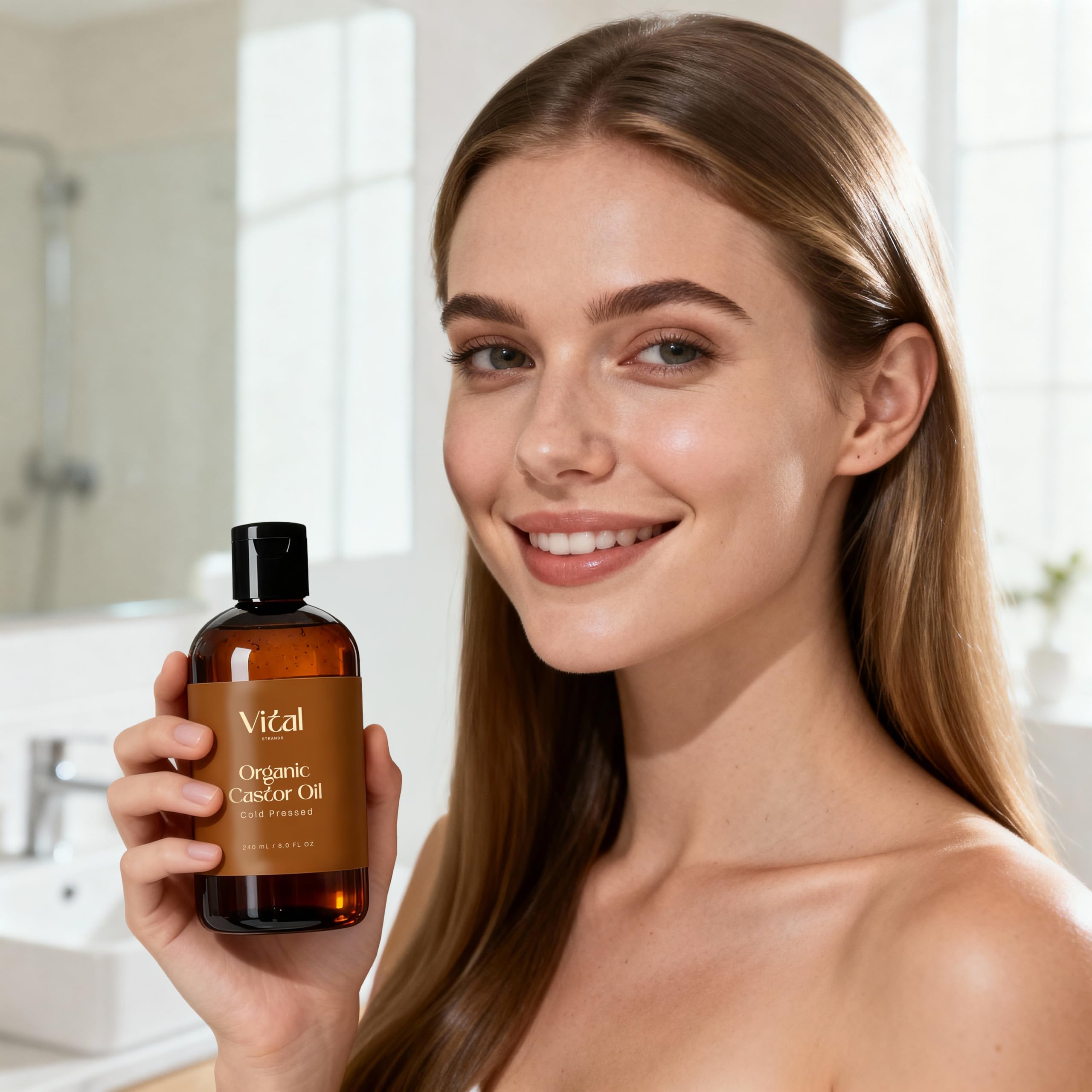 Applying natural eyelash and eyebrow serum with castor oil
