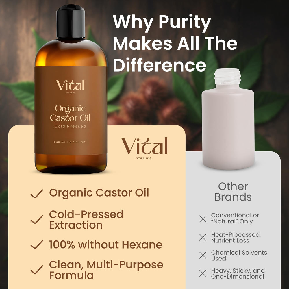 Close-up of organic, cold-pressed castor oil ingredient
