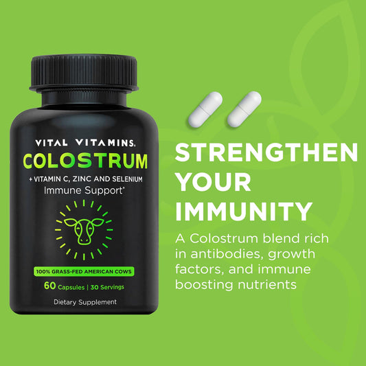 Close-up of Vital Vitamins Colostrum capsules