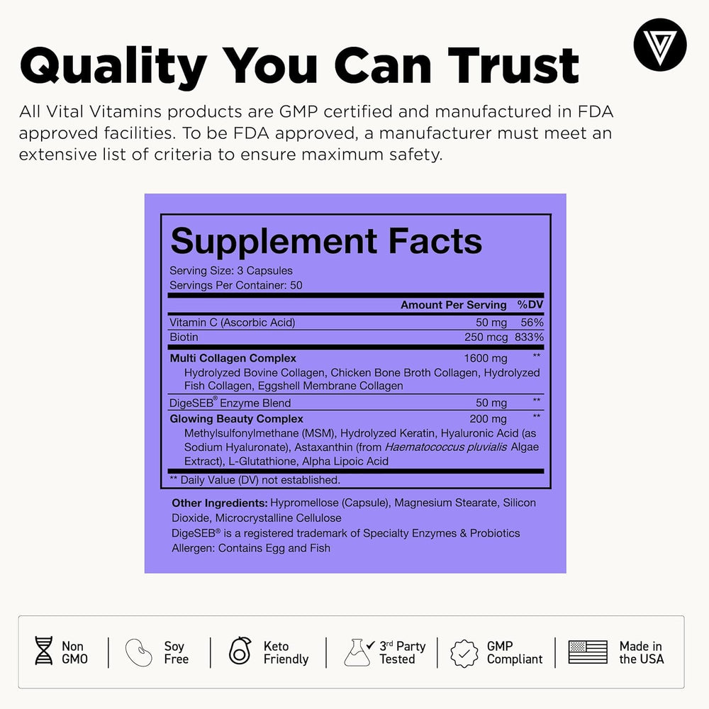 Collagen types I, II, III, V and X image for Vital Vitamins Multi Collagen Plus