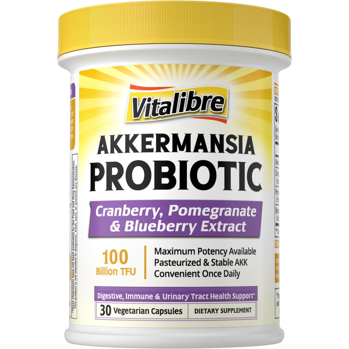 Bottle of Vitalibre Akkermansia Probiotics 100B TFU