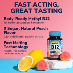 B12 peach flavor tablets showing peach flavor