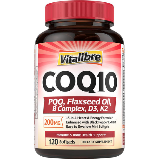 Vitalibre CoQ10 200mg 120-softgel bottle front label